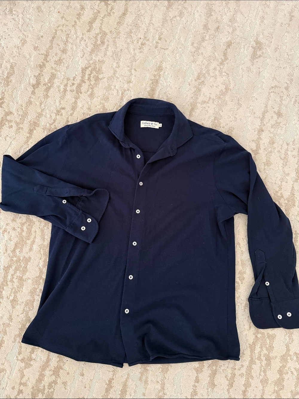 Collars & Co, pique cotton button down- Navy Large